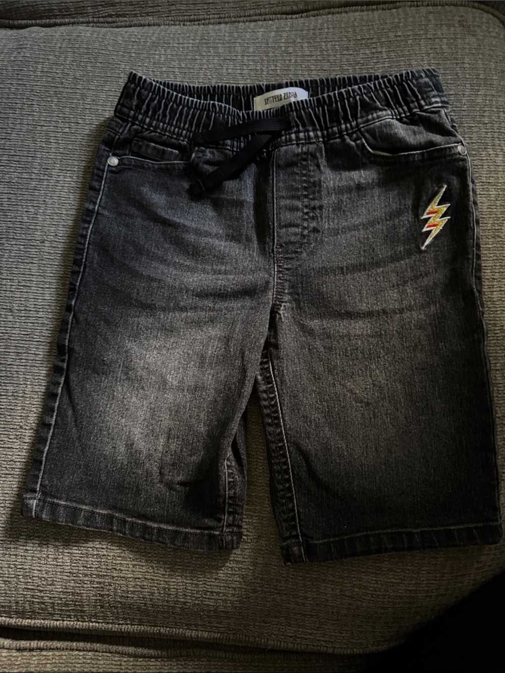 Children's Black Denim Shorts with Lightning Patch